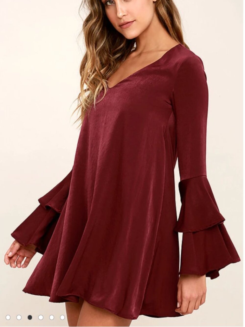 [Lulus] Burgundy Long Sleeve Bell Shift Dress M